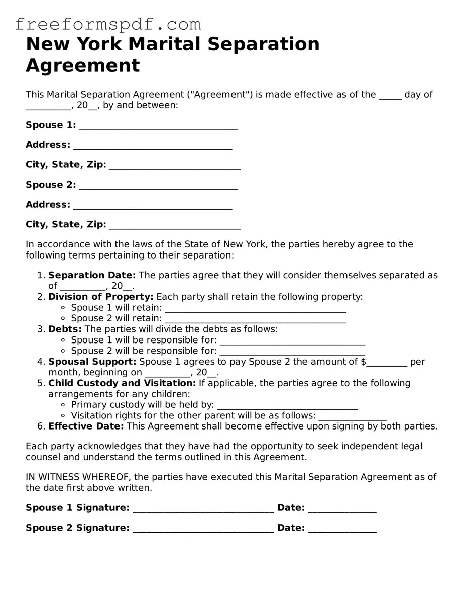 Attorney-Verified Marital Separation Agreement Document for New York State