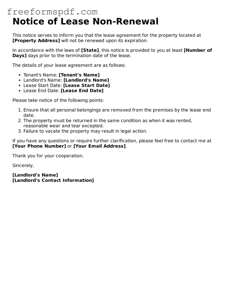 Notice of Lease Non-Renewal Document