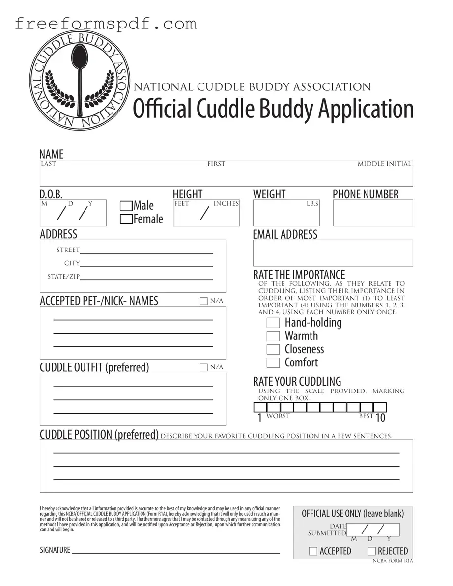 Fill in a Valid Cuddle Buddy Application Template