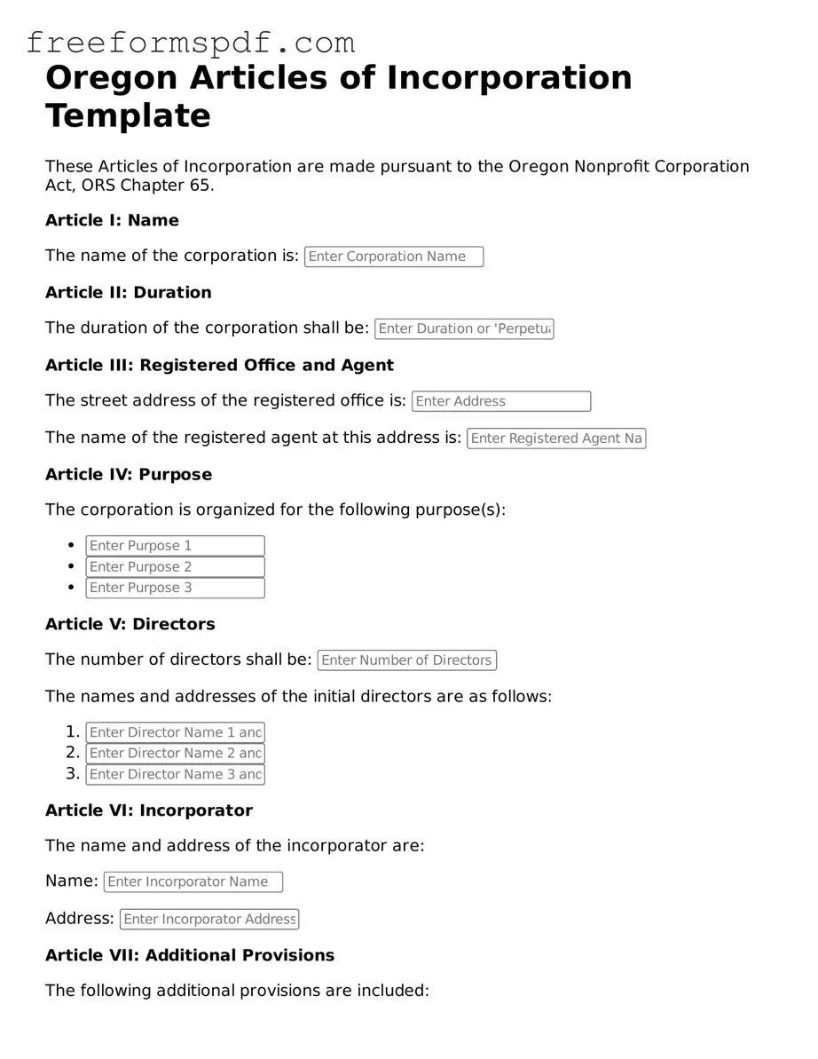Attorney-Verified Articles of Incorporation Document for Oregon State