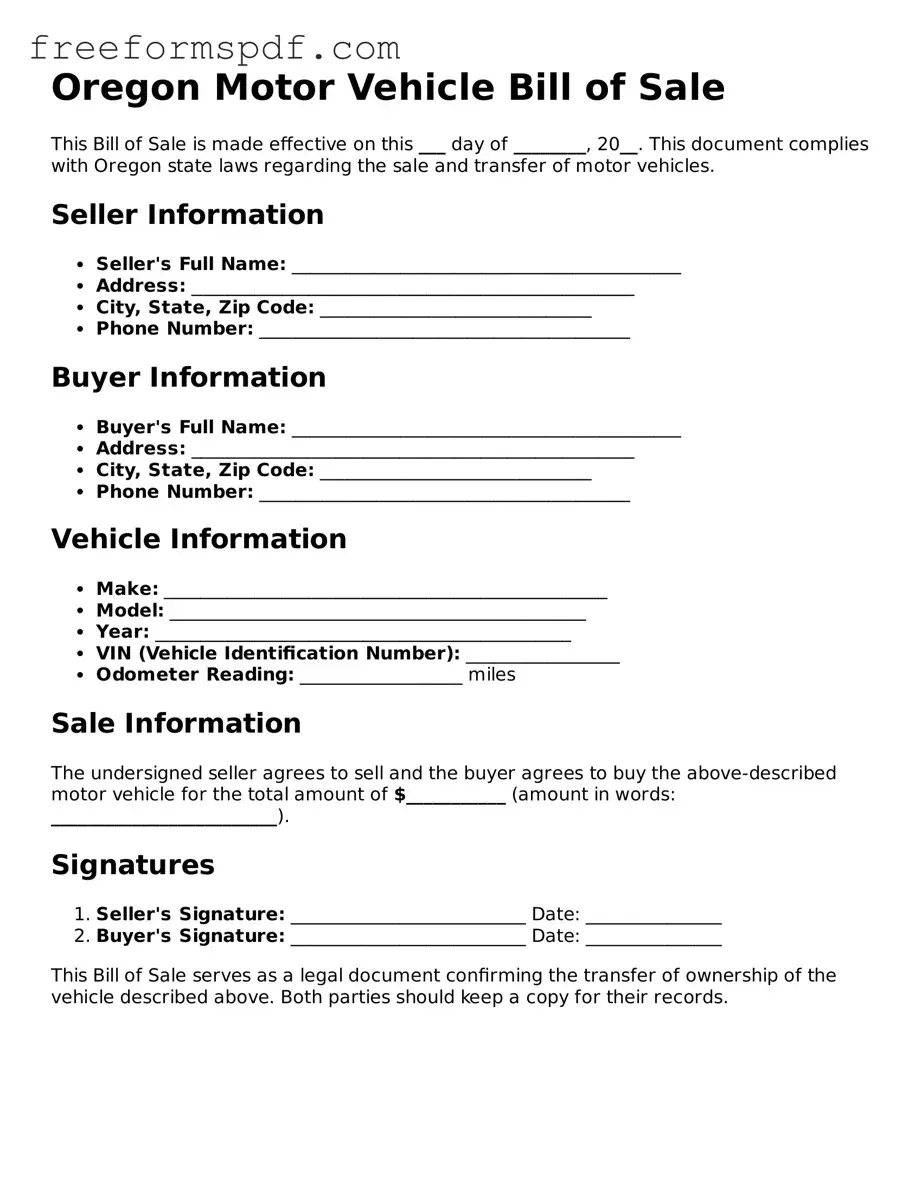 Attorney-Verified Motor Vehicle Bill of Sale Document for Oregon State