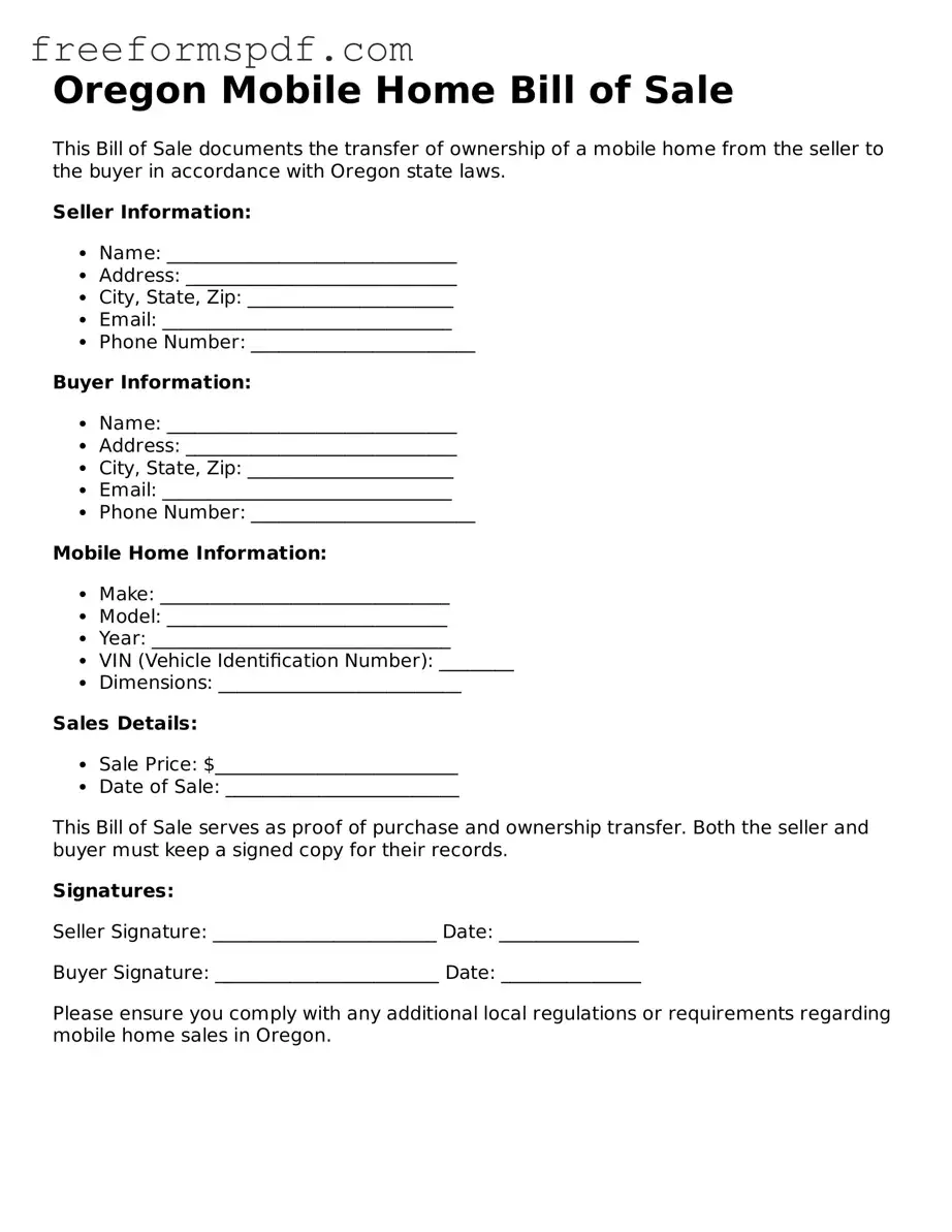 Attorney-Verified Mobile Home Bill of Sale Document for Oregon State