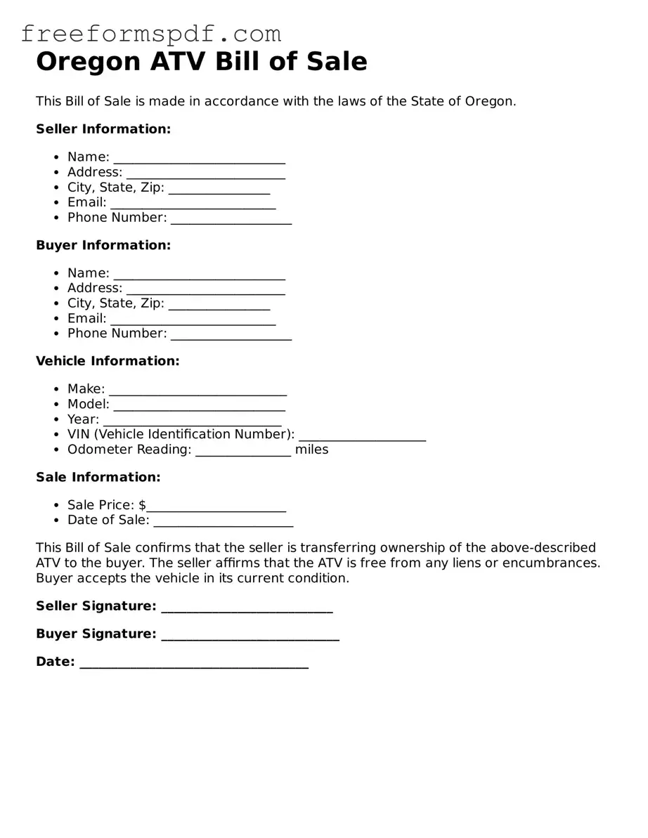 Attorney-Verified ATV Bill of Sale Document for Oregon State