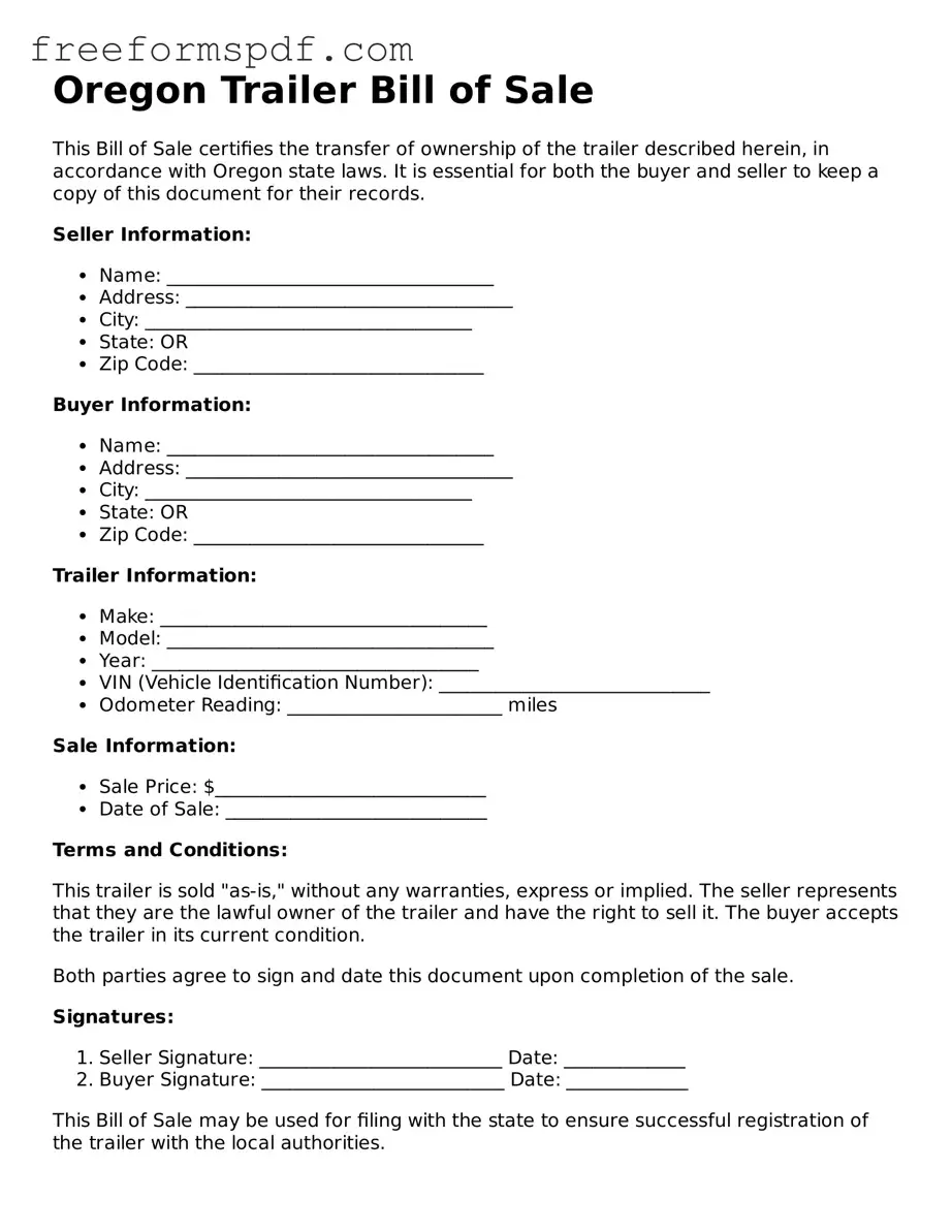 Attorney-Verified Trailer Bill of Sale Document for Oregon State
