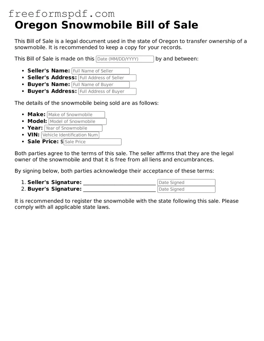 Attorney-Verified Snowmobile Bill of Sale Document for Oregon State