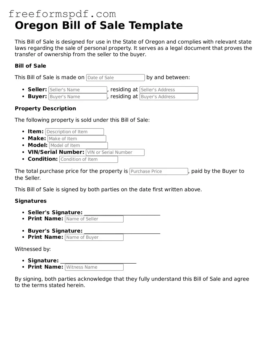 Attorney-Verified Bill of Sale Document for Oregon State
