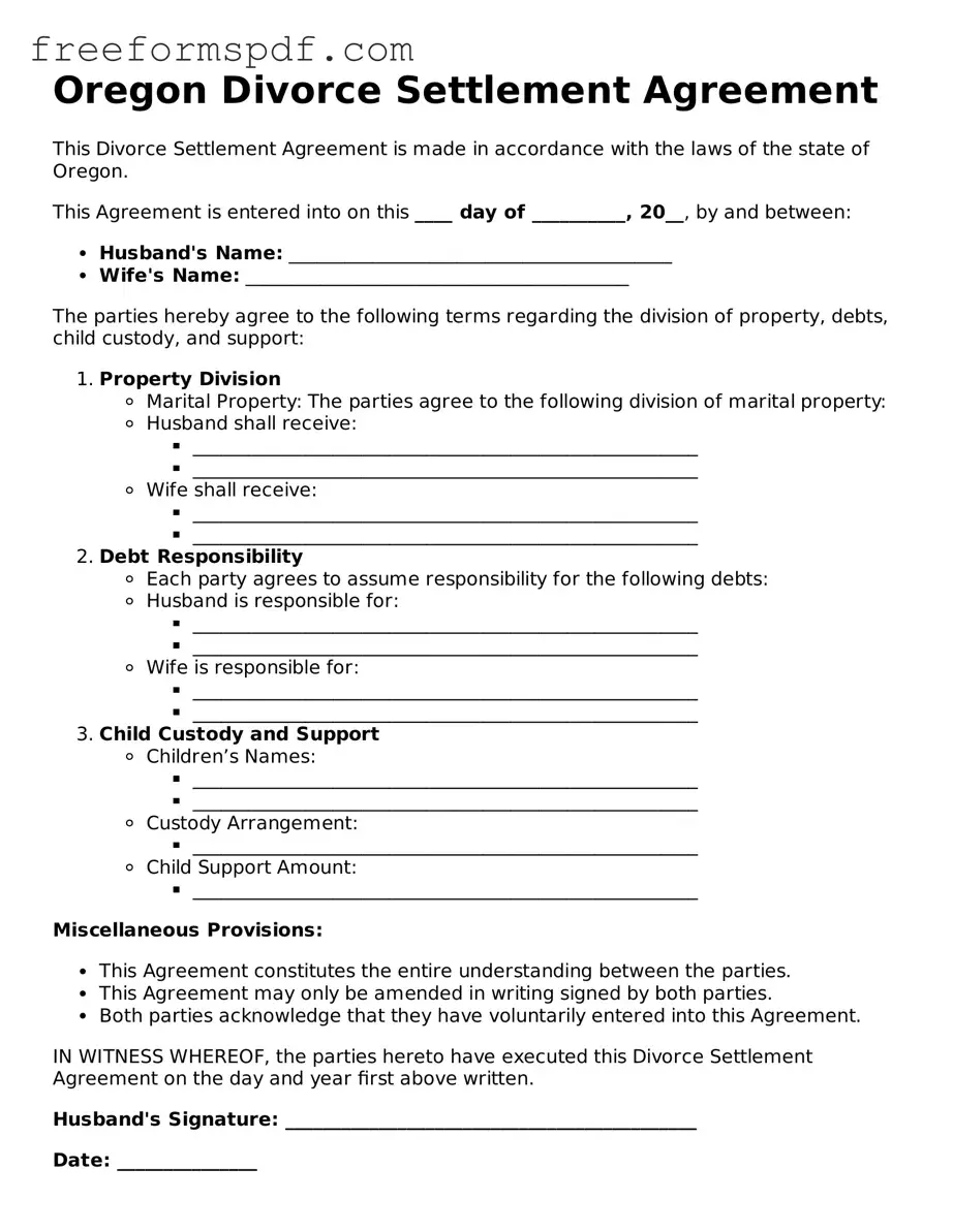 Attorney-Verified Divorce Settlement Agreement Document for Oregon State