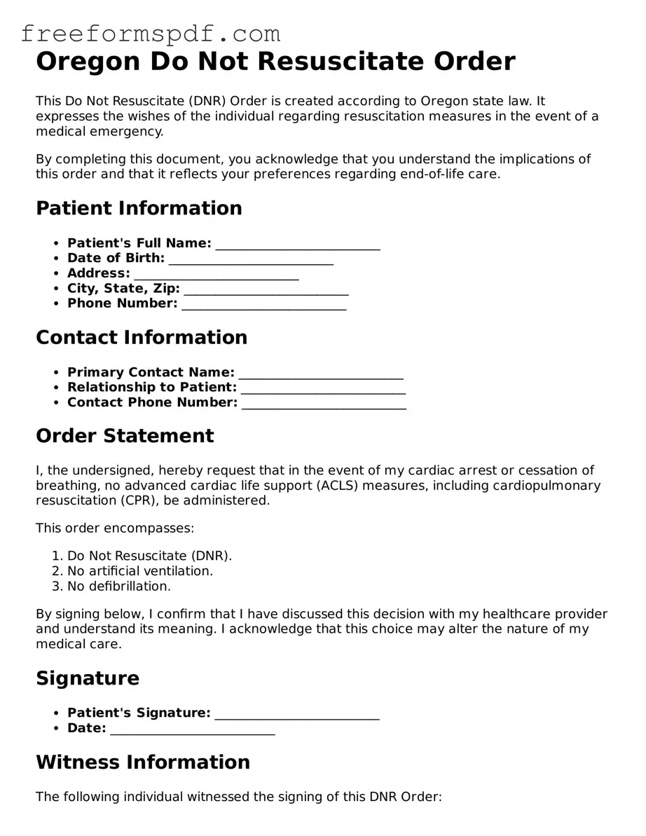 Attorney-Verified Do Not Resuscitate Order Document for Oregon State