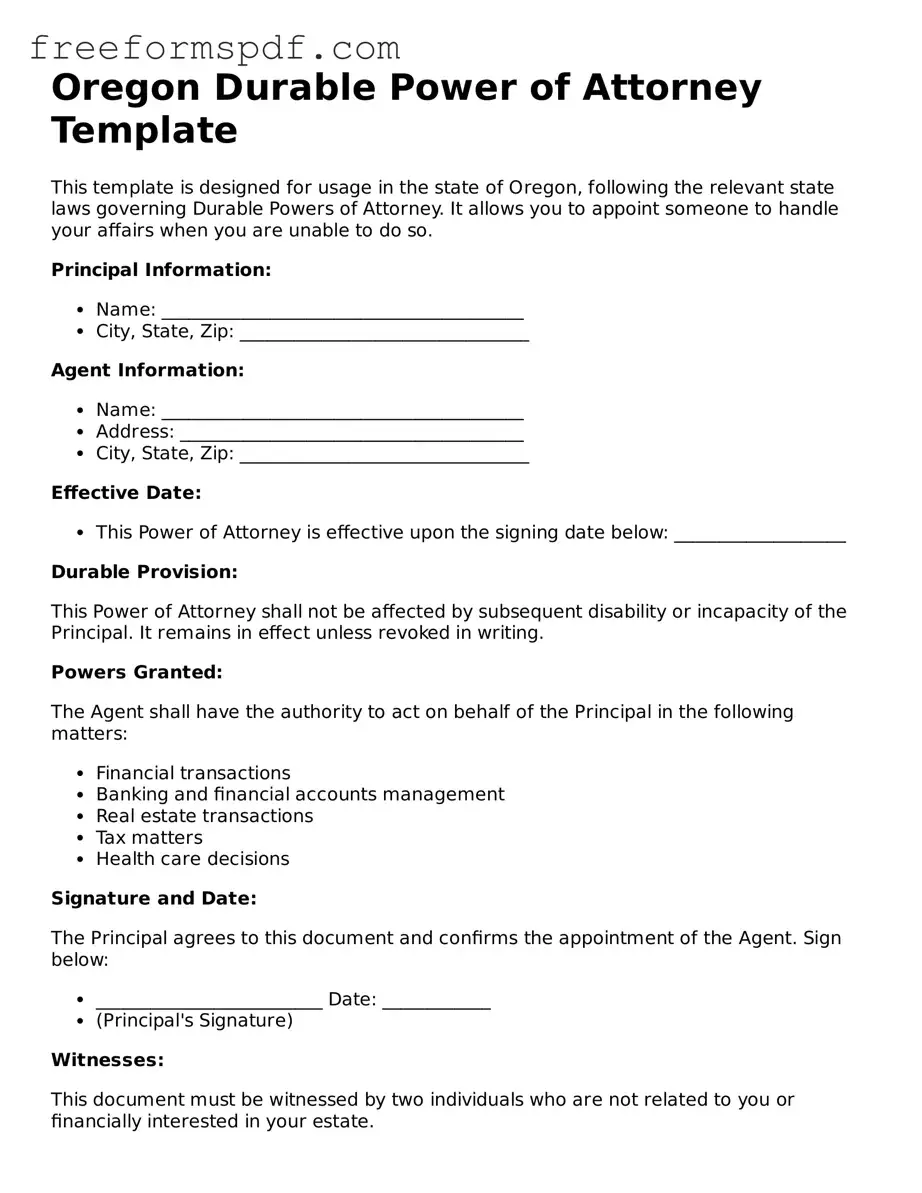 Attorney-Verified Durable Power of Attorney Document for Oregon State