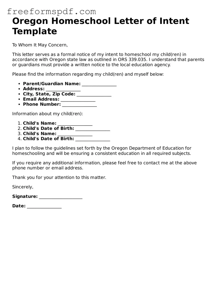 Attorney-Verified Homeschool Letter of Intent Document for Oregon State
