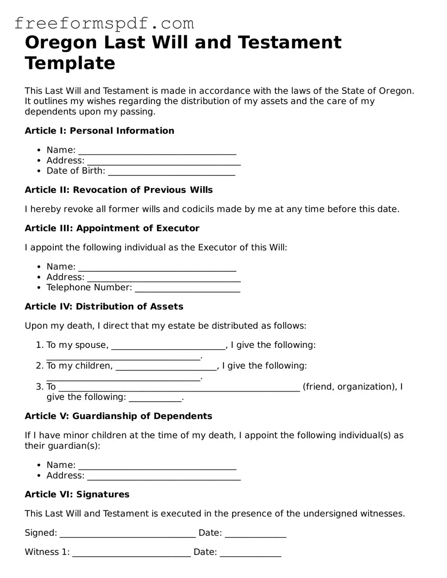 Attorney-Verified Last Will and Testament Document for Oregon State