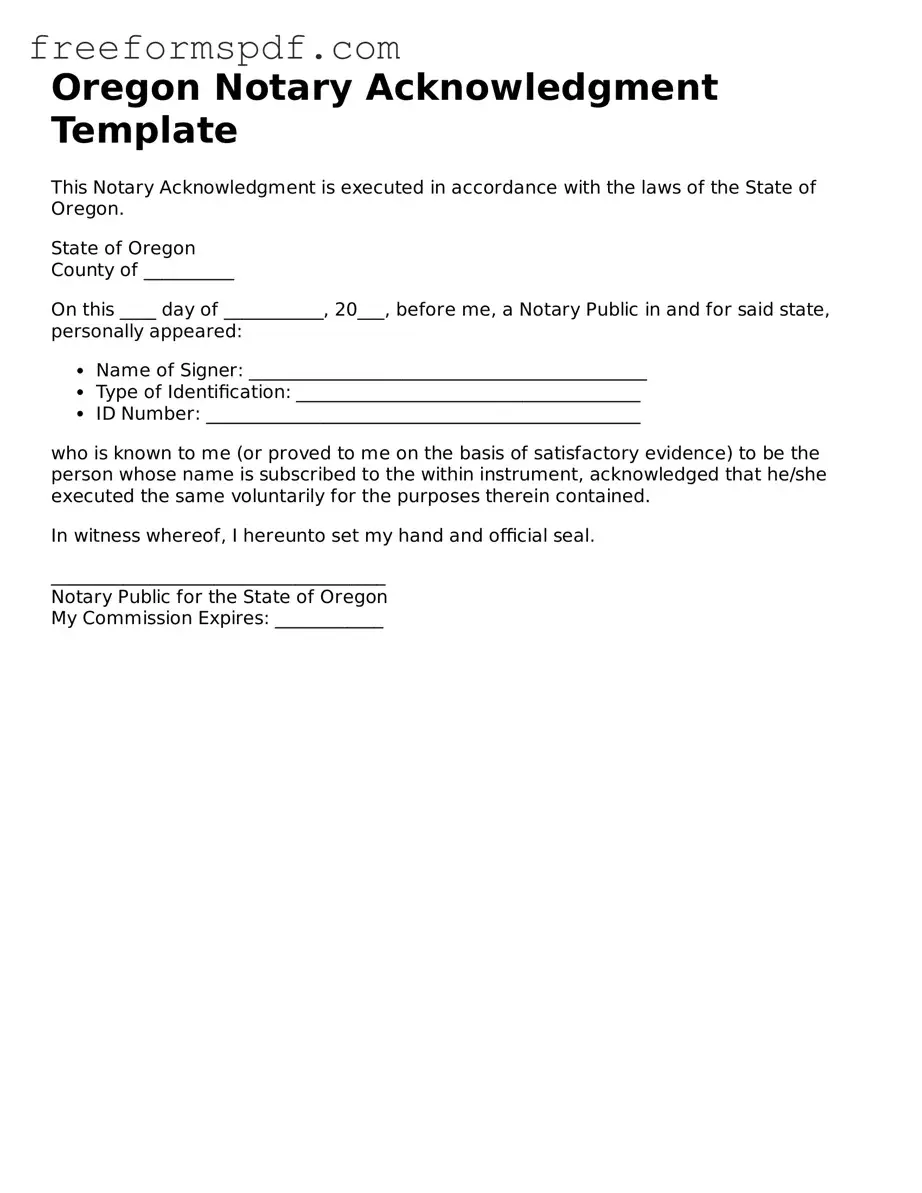 Attorney-Verified Notary Acknowledgement Document for Oregon State