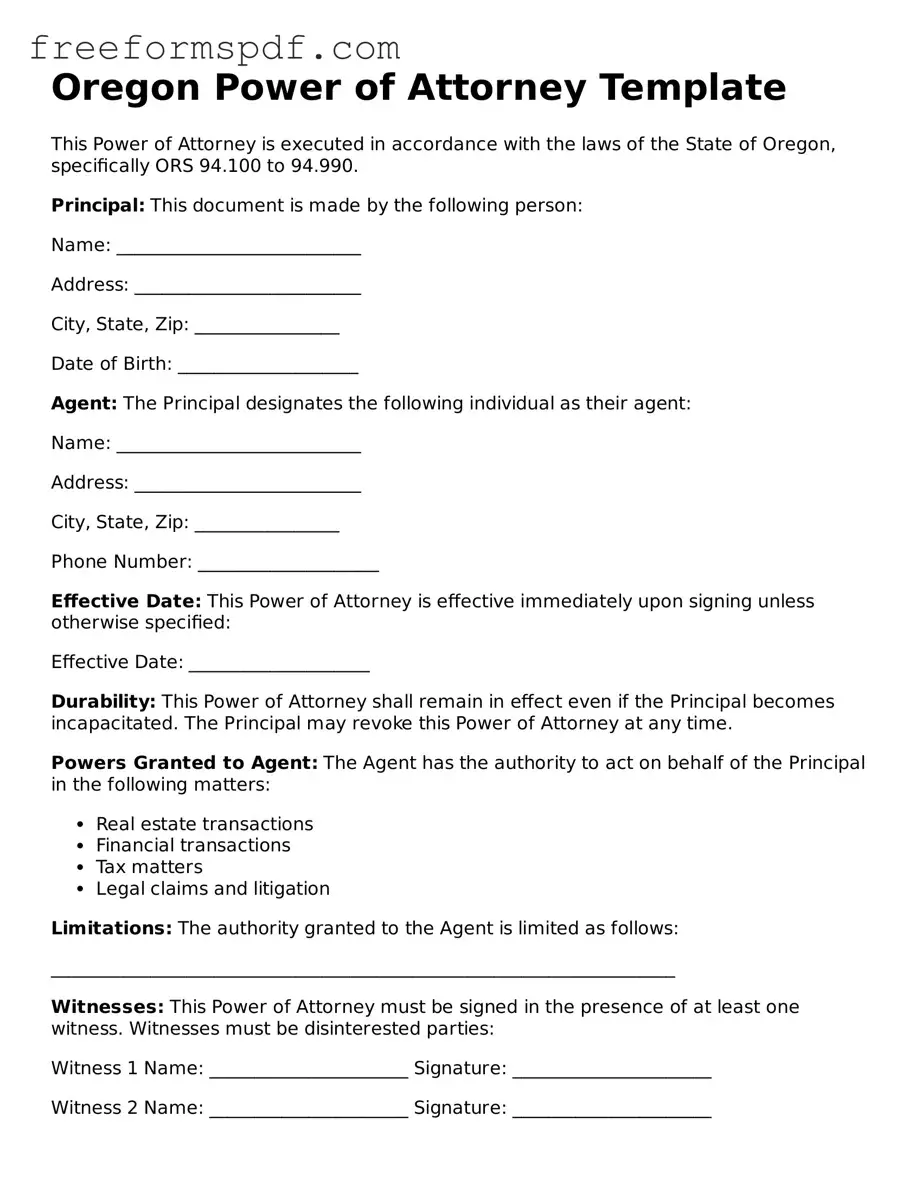 Attorney-Verified Power of Attorney Document for Oregon State