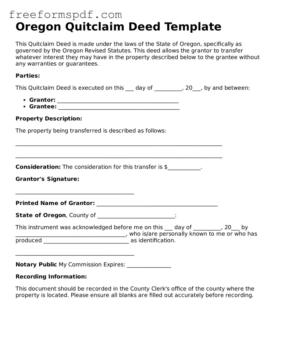 Attorney-Verified Quitclaim Deed Document for Oregon State