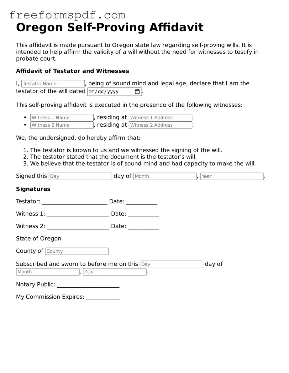 Attorney-Verified Self-Proving Affidavit Document for Oregon State