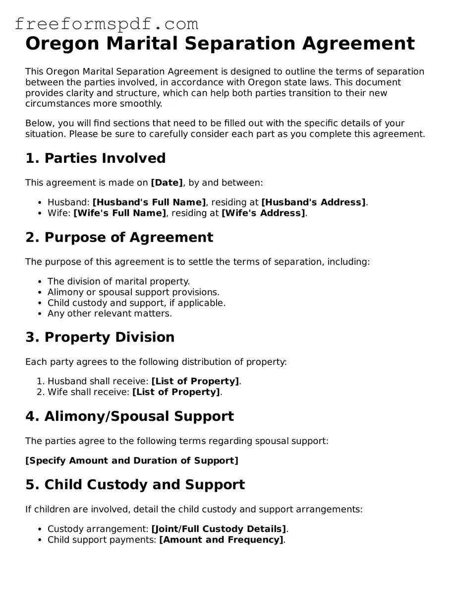 Attorney-Verified Marital Separation Agreement Document for Oregon State