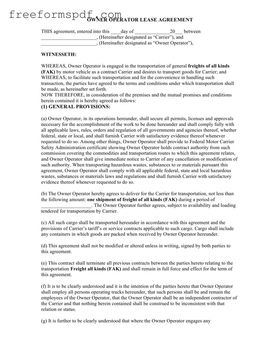 Fill in a Valid Owner Operator Lease Agreement Template