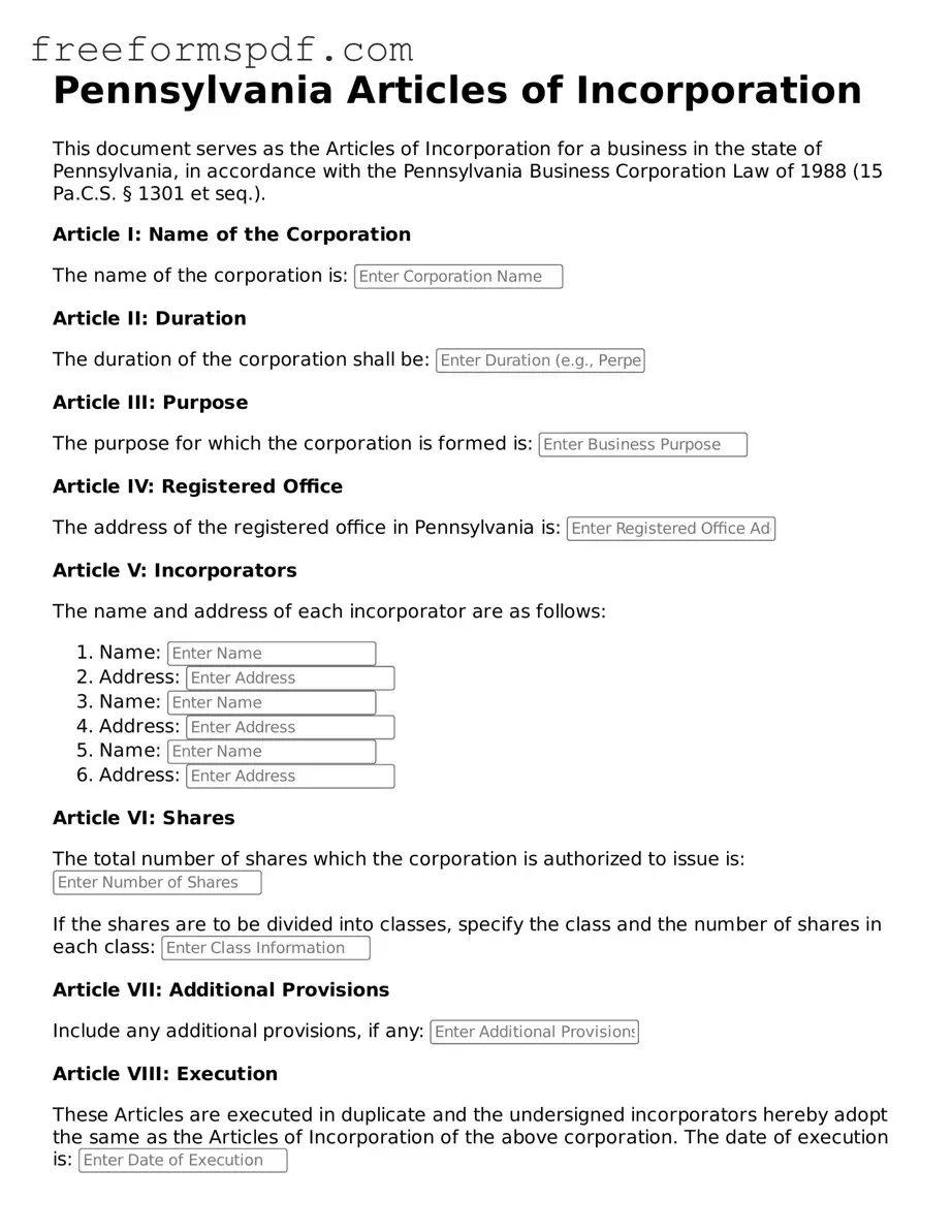 Attorney-Verified Articles of Incorporation Document for Pennsylvania State