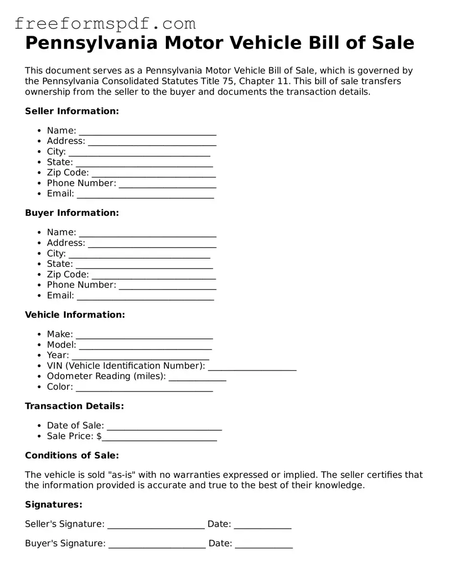 Attorney-Verified Motor Vehicle Bill of Sale Document for Pennsylvania State