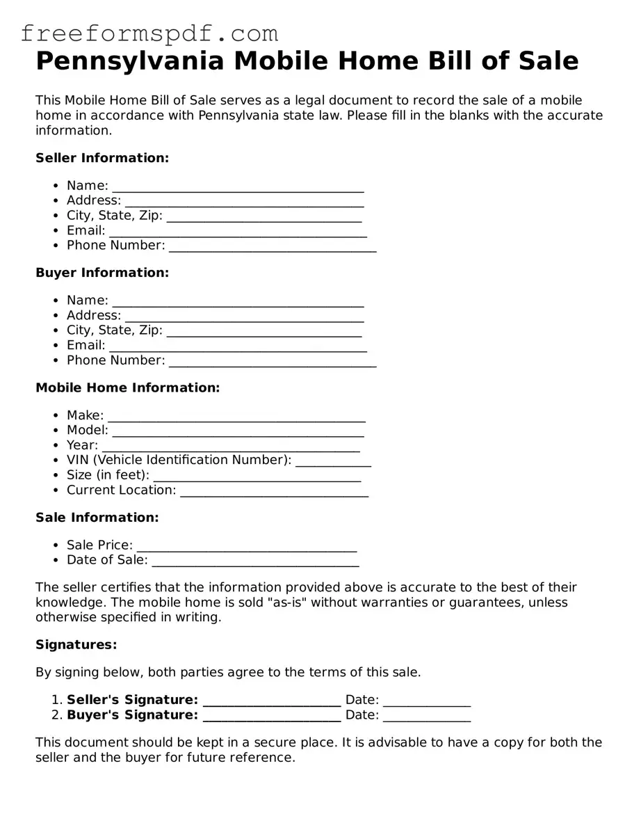 Attorney-Verified Mobile Home Bill of Sale Document for Pennsylvania State
