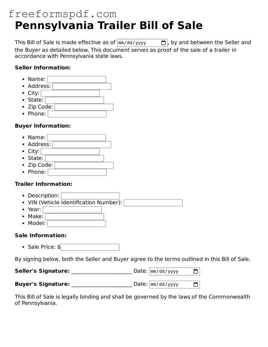 Attorney-Verified Trailer Bill of Sale Document for Pennsylvania State