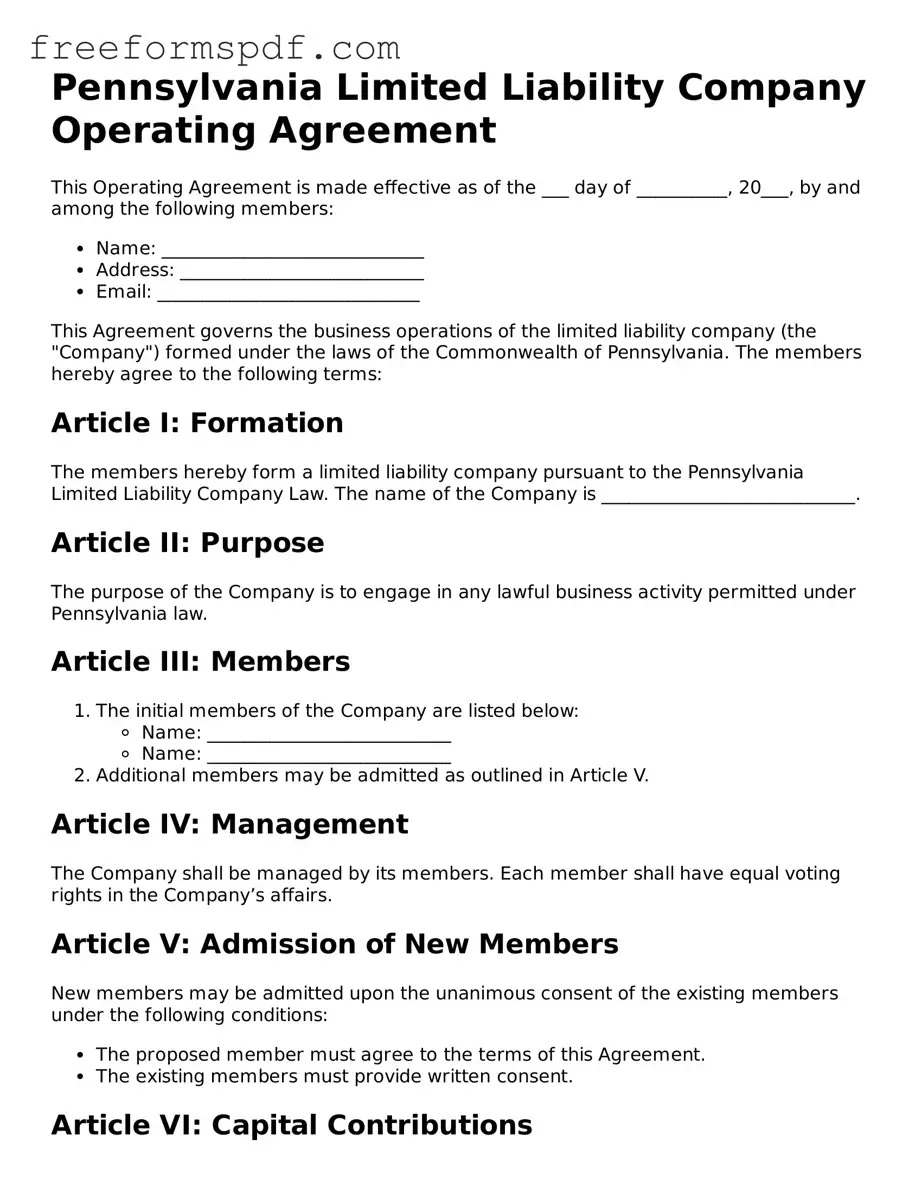 Attorney-Verified Operating Agreement Document for Pennsylvania State