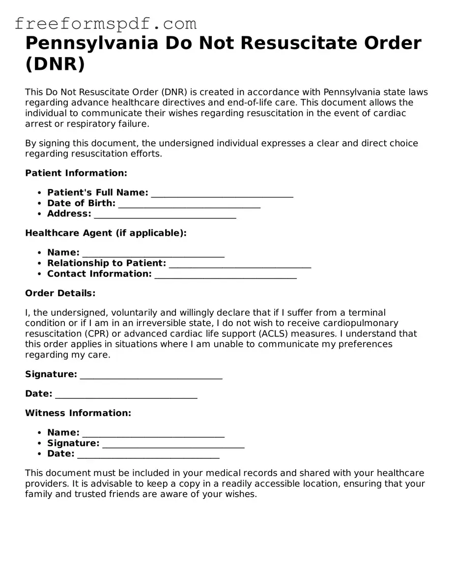 Attorney-Verified Do Not Resuscitate Order Document for Pennsylvania State