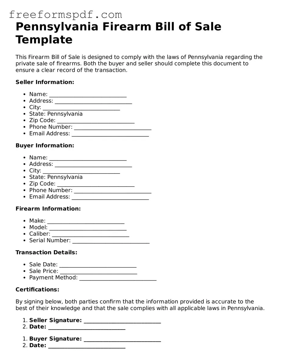 Attorney-Verified Firearm Bill of Sale Document for Pennsylvania State