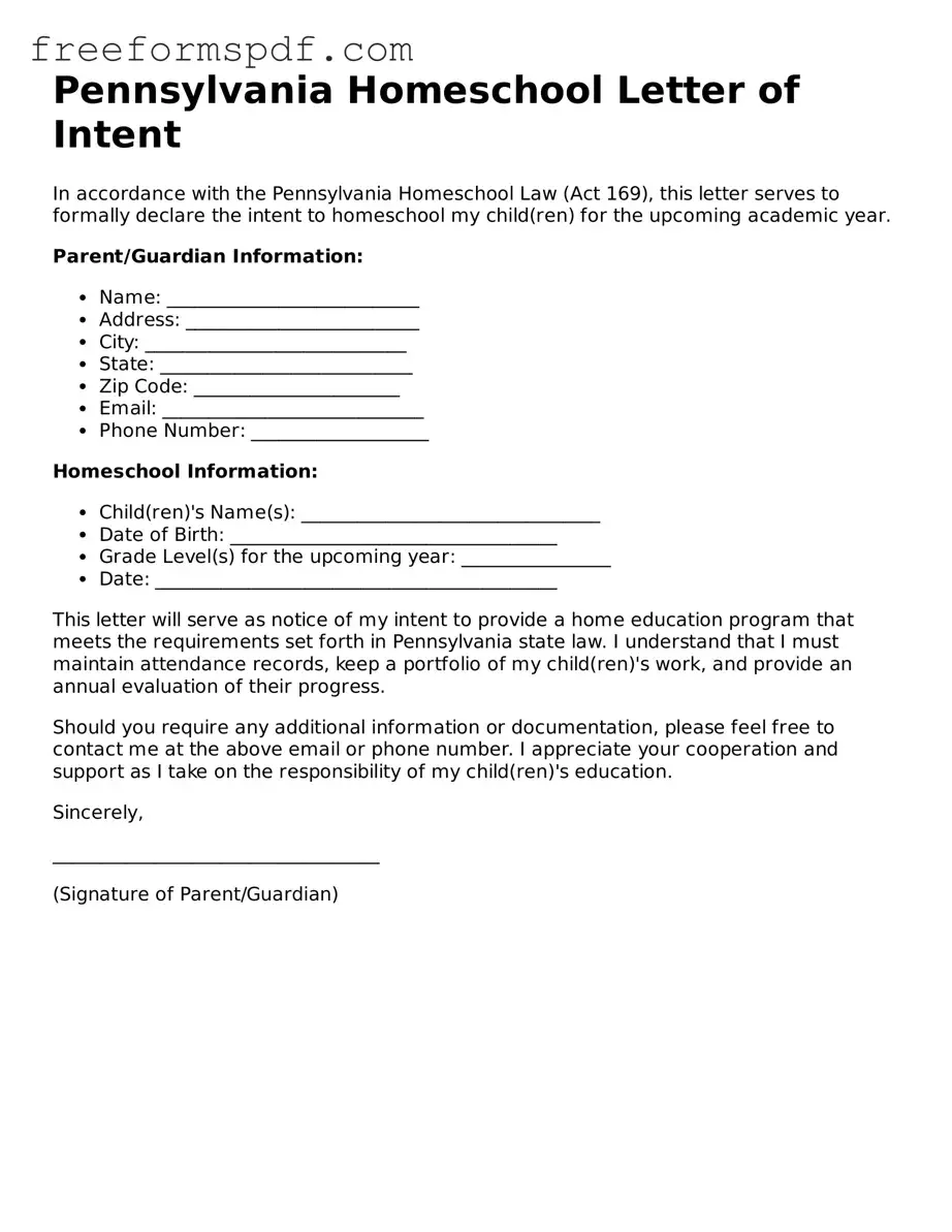 Attorney-Verified Homeschool Letter of Intent Document for Pennsylvania State