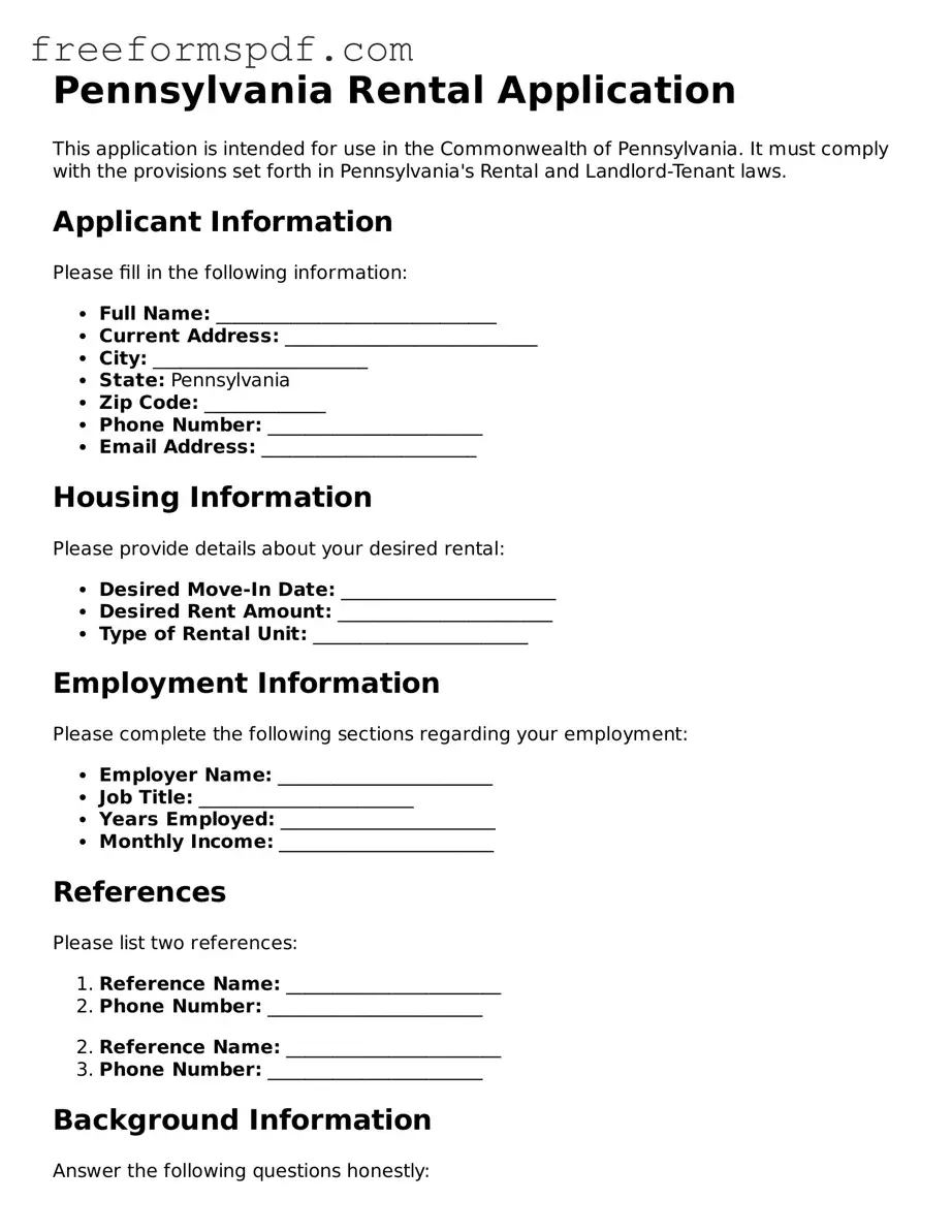 Attorney-Verified Rental Application Document for Pennsylvania State