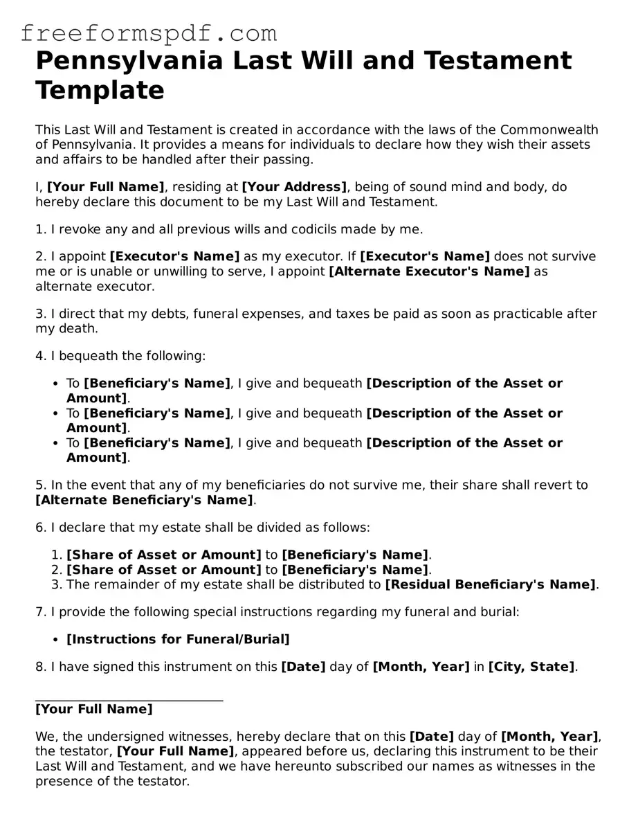 Attorney-Verified Last Will and Testament Document for Pennsylvania State