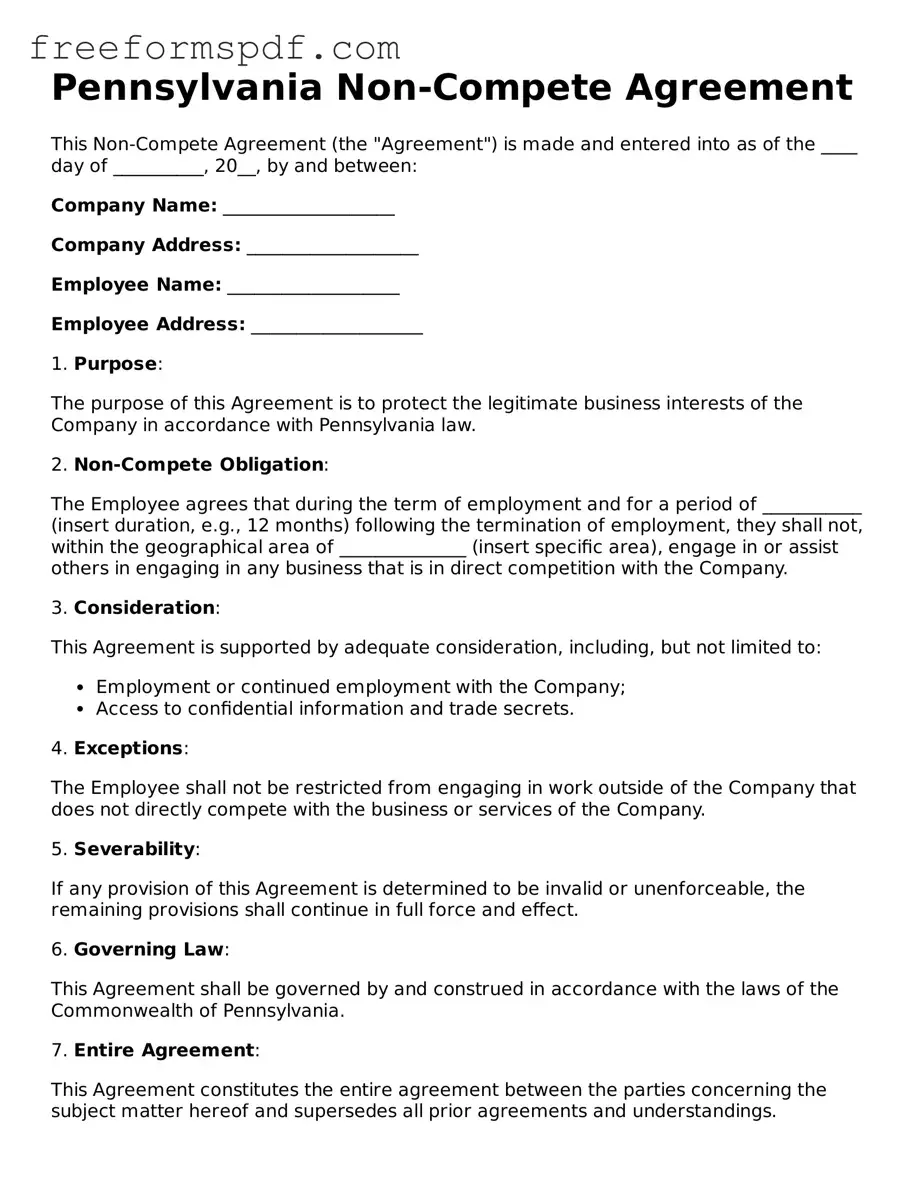 Attorney-Verified Non-compete Agreement Document for Pennsylvania State