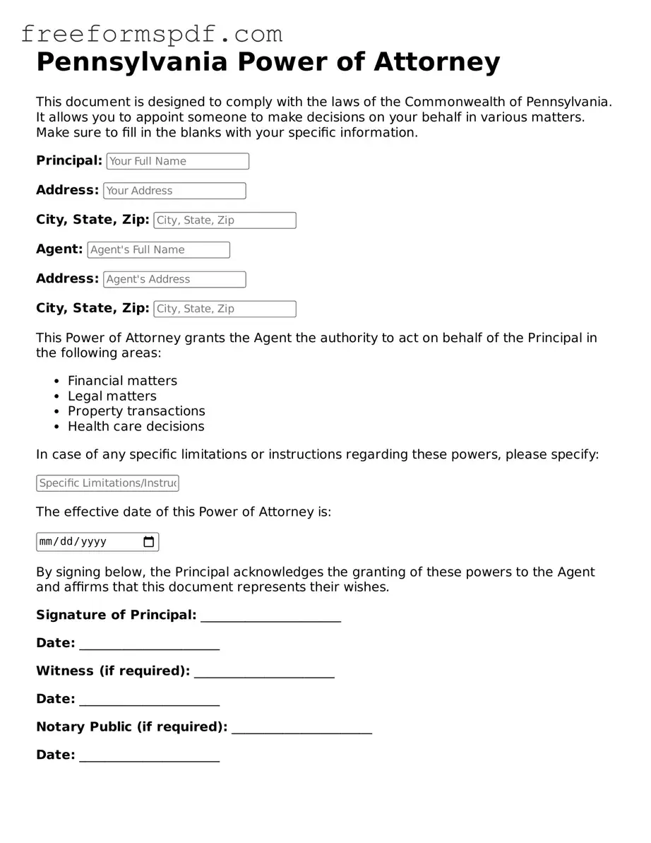 Attorney-Verified Power of Attorney Document for Pennsylvania State