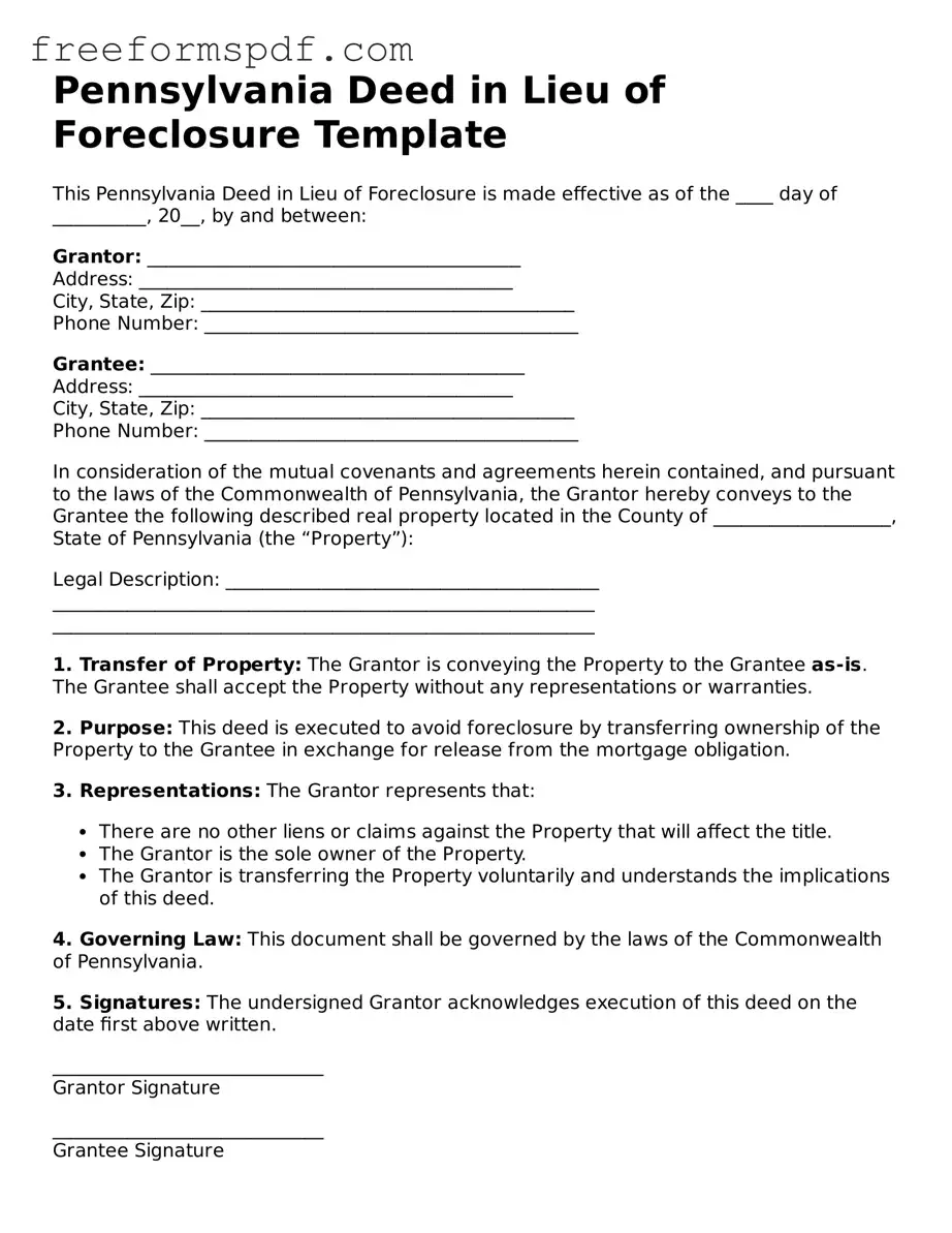 Attorney-Verified Deed in Lieu of Foreclosure Document for Pennsylvania State
