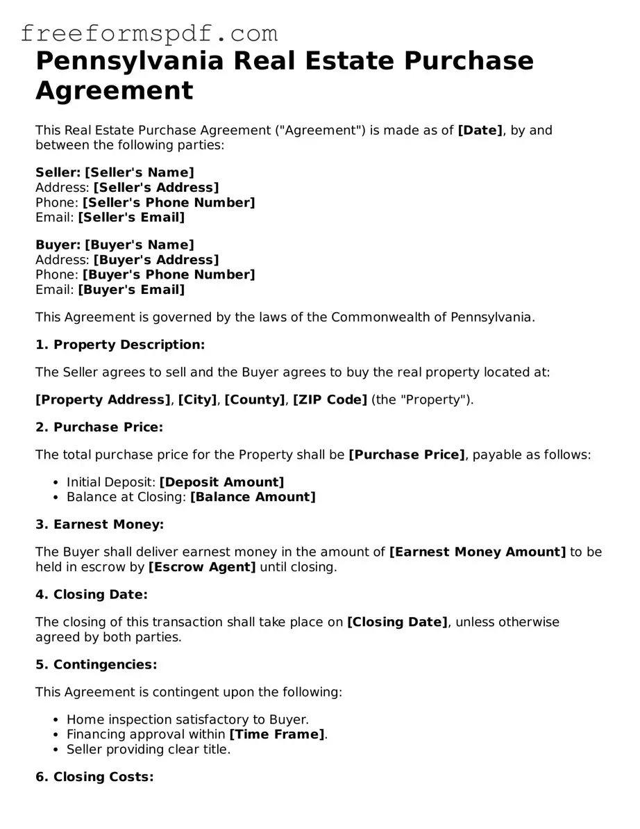 Attorney-Verified Real Estate Purchase Agreement Document for Pennsylvania State