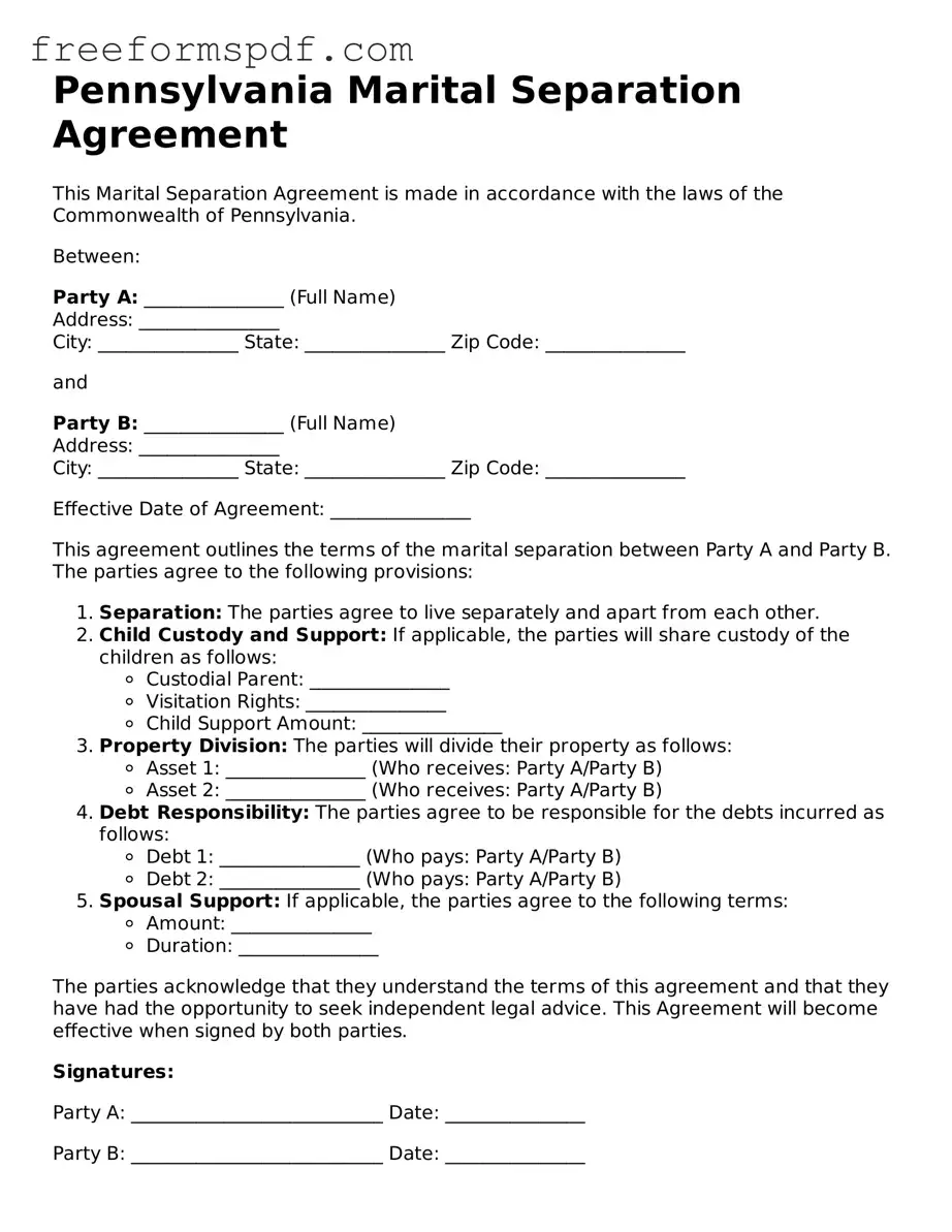 Attorney-Verified Marital Separation Agreement Document for Pennsylvania State