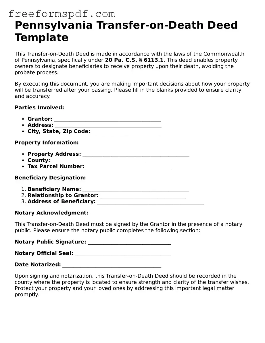 Attorney-Verified Transfer-on-Death Deed Document for Pennsylvania State