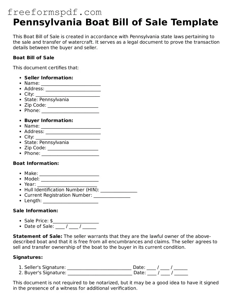 Attorney-Verified Boat Bill of Sale Document for Pennsylvania State
