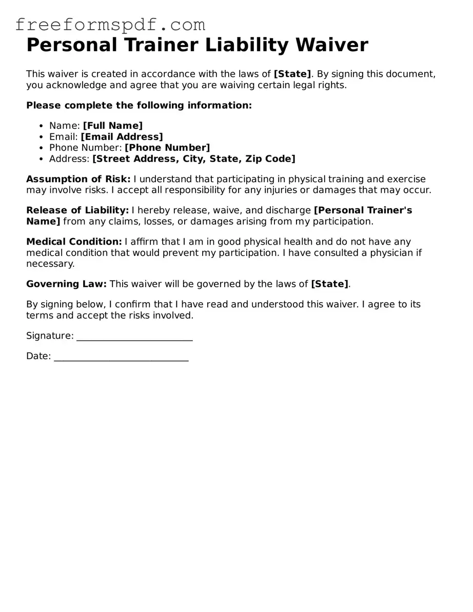 Personal Trainer Liability Waiver Document