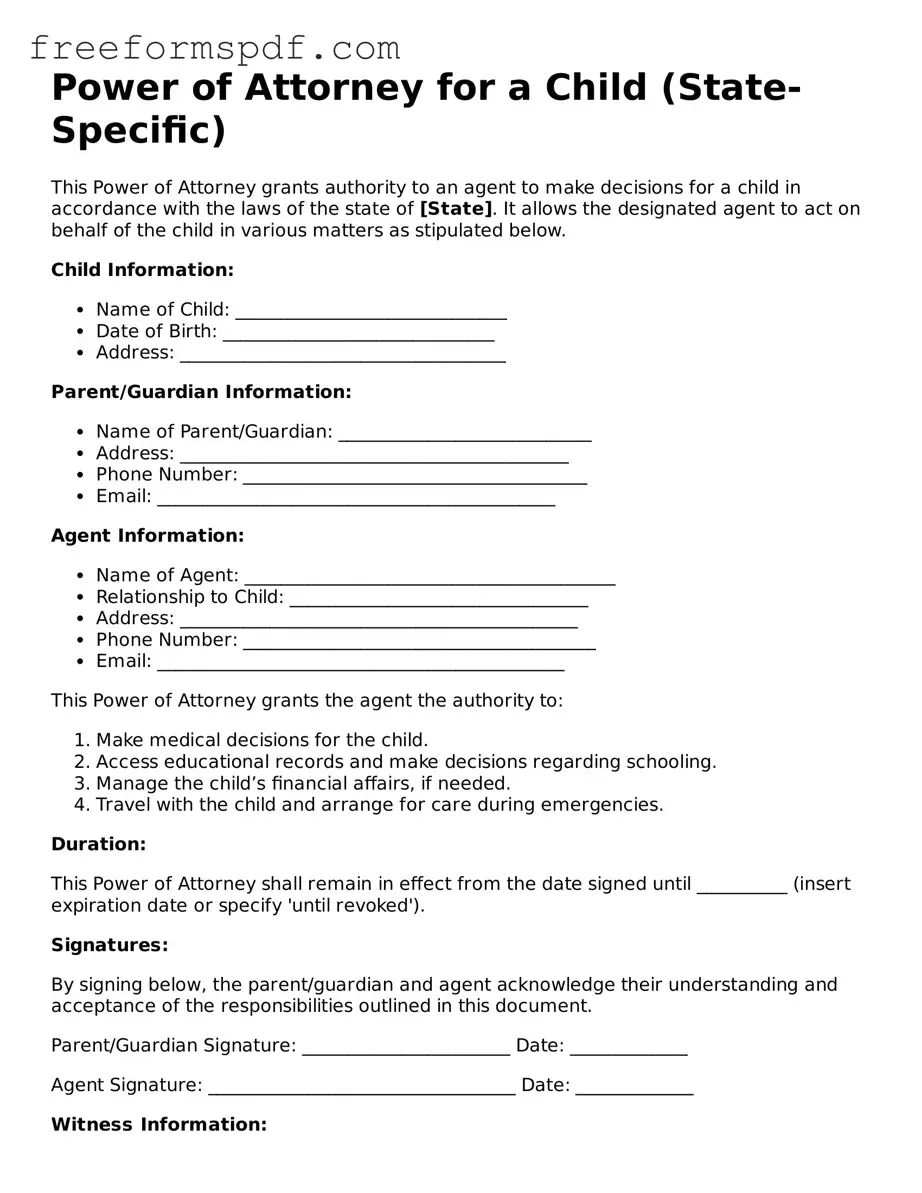 Power of Attorney for a Child Document