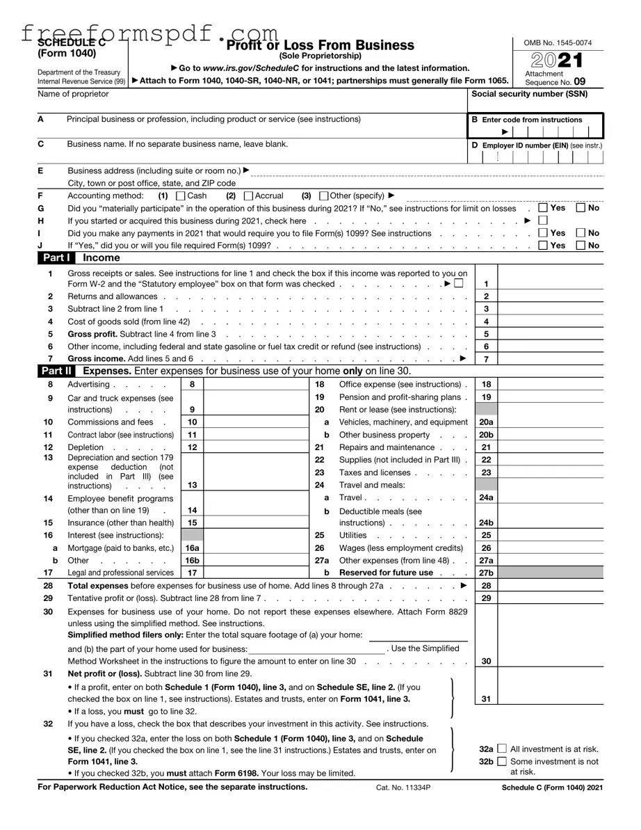 Fill in a Valid IRS Schedule C 1040 Template