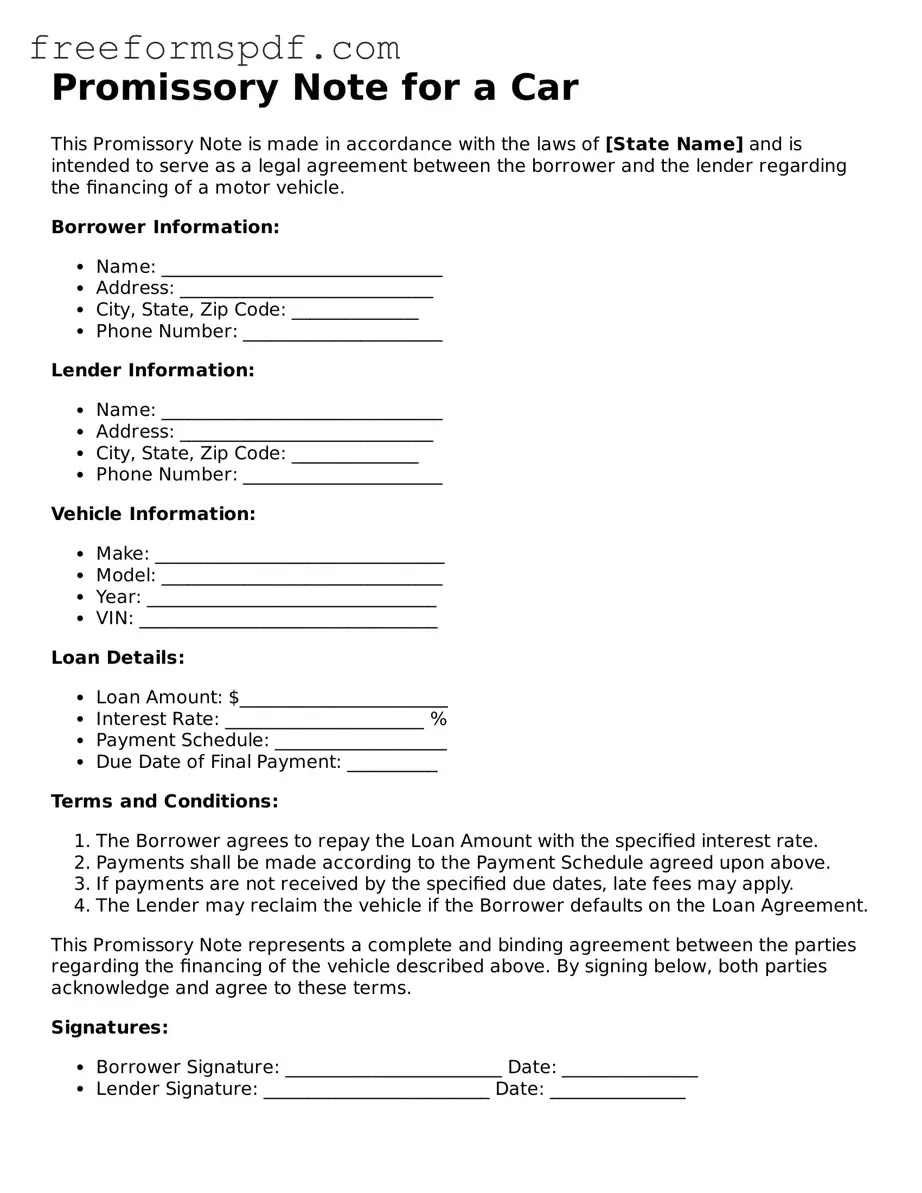 Promissory Note for a Car Document