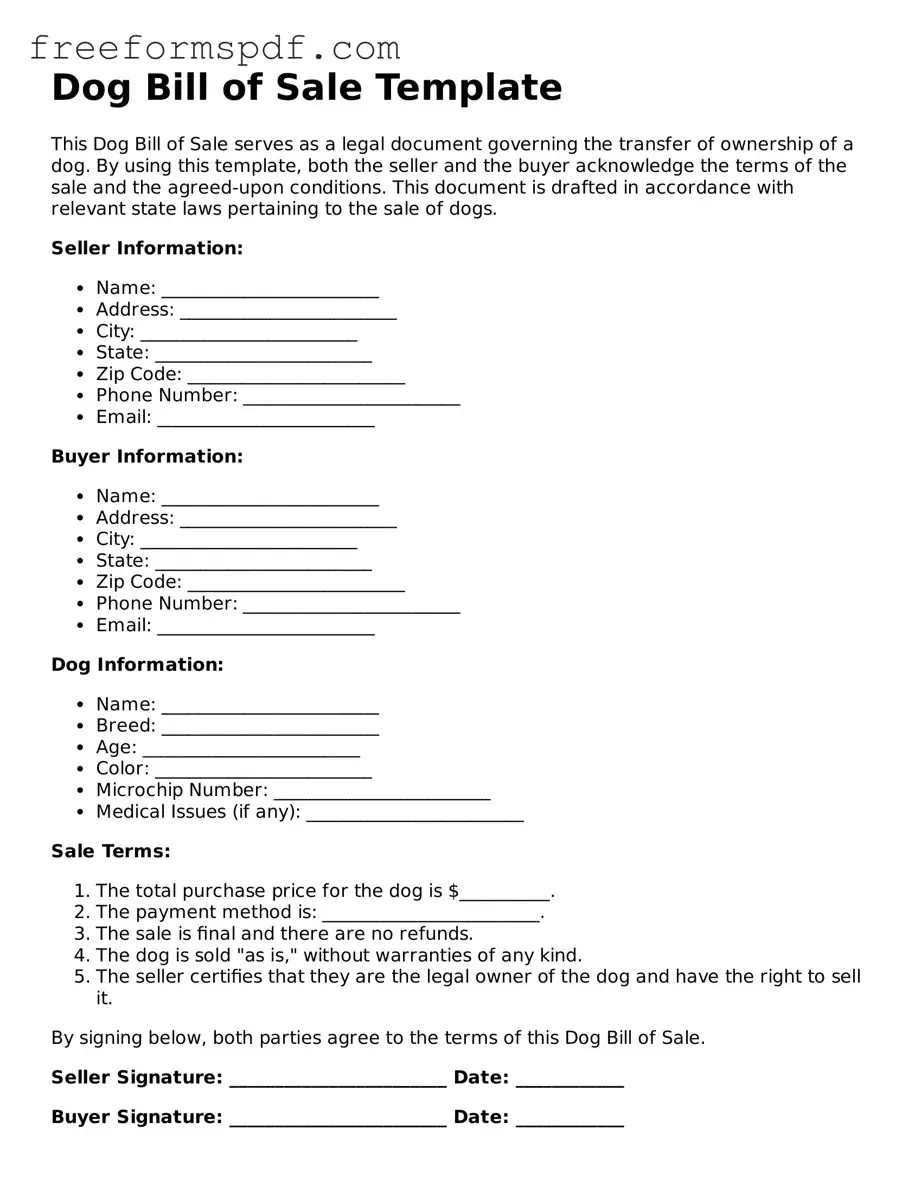 Dog Bill of Sale Document