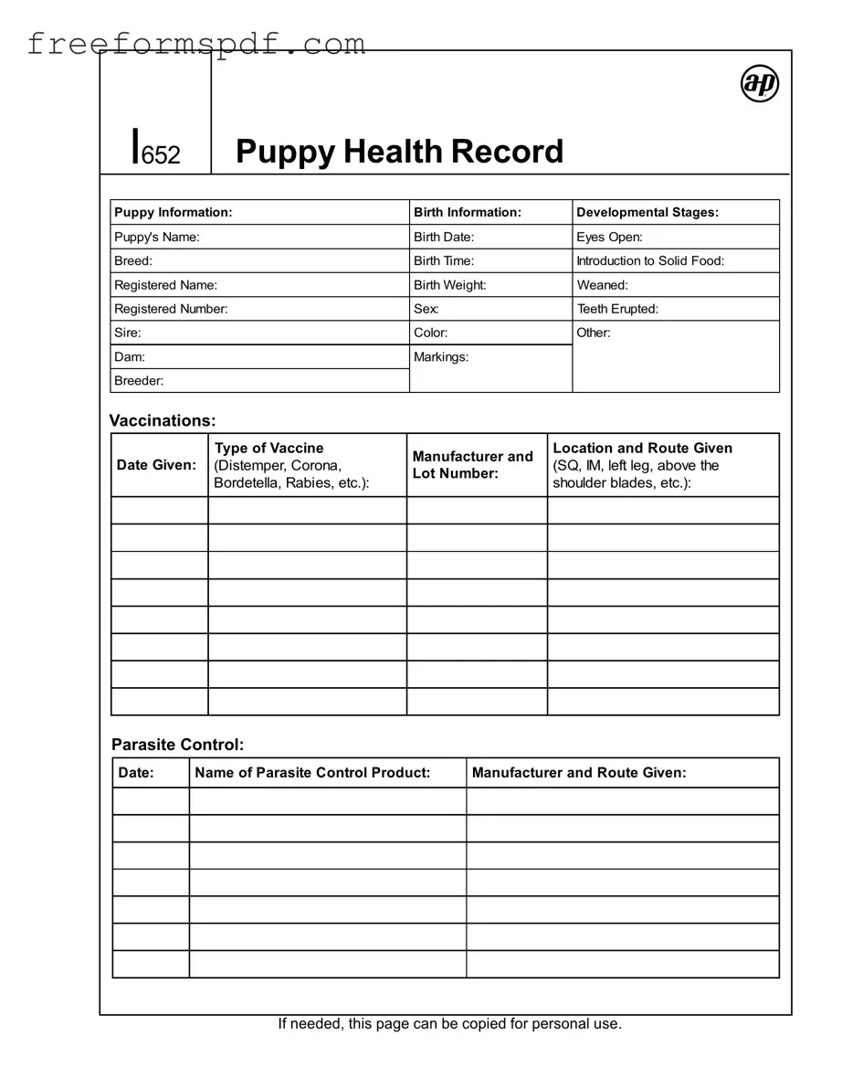 Fill in a Valid Puppy Health Record Template
