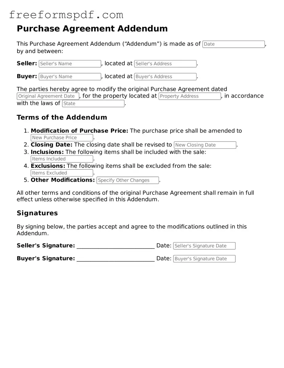 Purchase Agreement Addendum Document