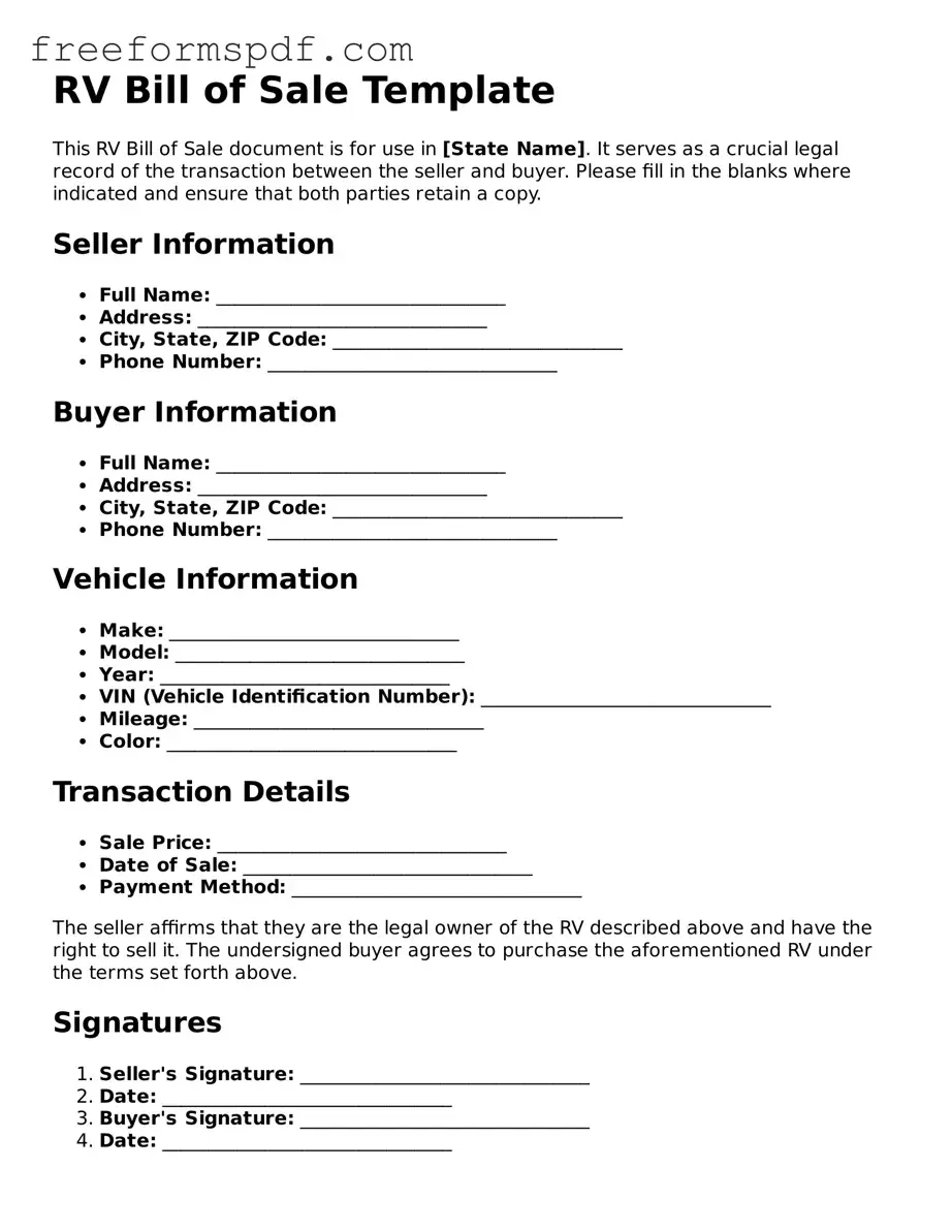 RV Bill of Sale Document