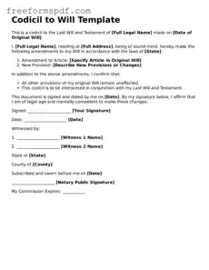 Codicil to Will Document