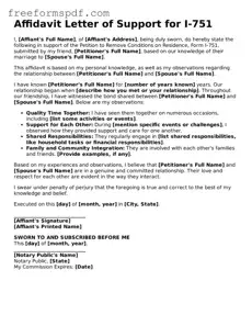 Affidavit Letter of Support for I-751 Document