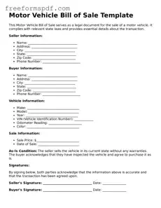 Motor Vehicle Bill of Sale Document