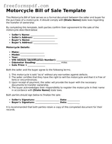 Motorcycle Bill of Sale Document
